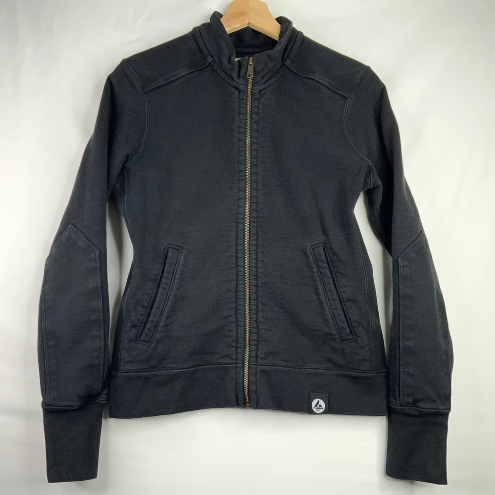 American Giant Women Black Full Zip Sweatshirt Mock Neck Elbow Patches Small USA